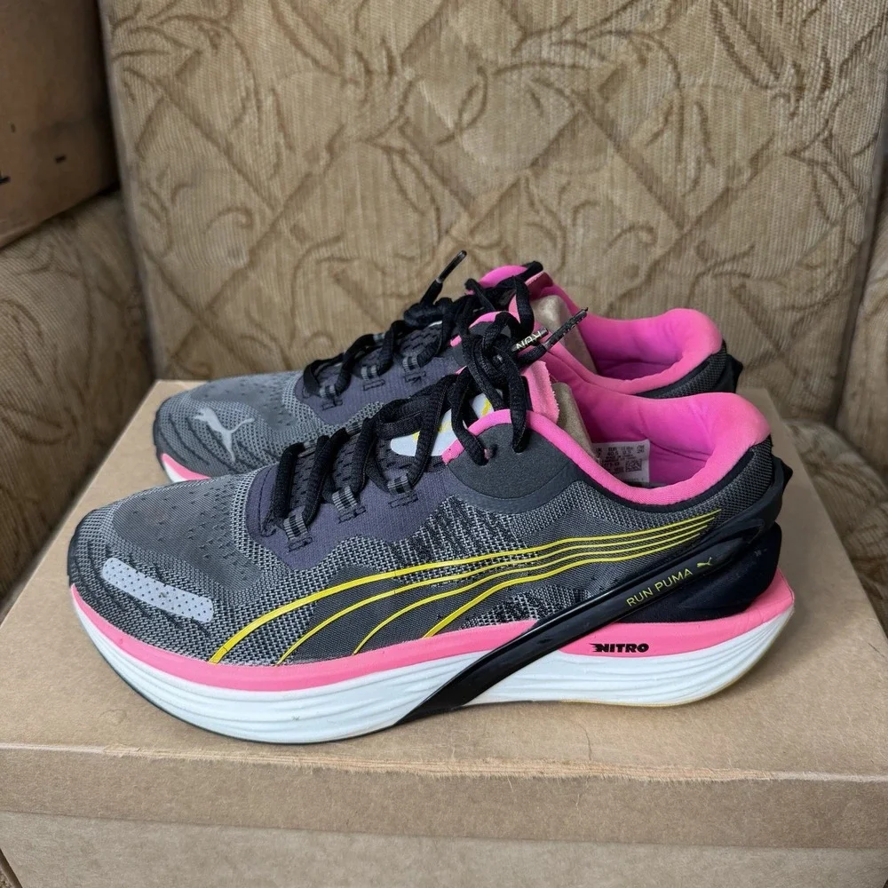 Puma Run XX Nitro Black Pink Trainers 376171-13 Women's Size 9.5 Running Shoes